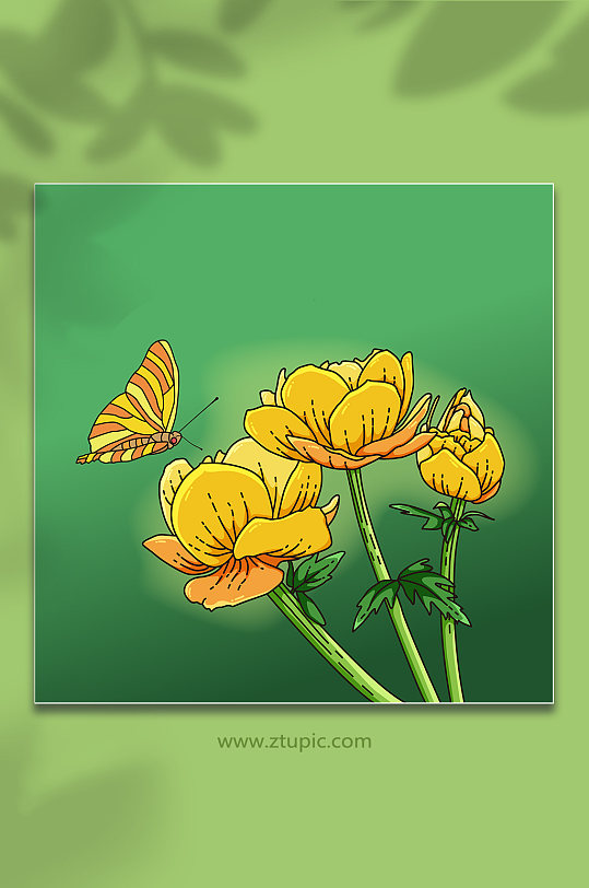 蝴蝶黄色花朵矢量元素插画