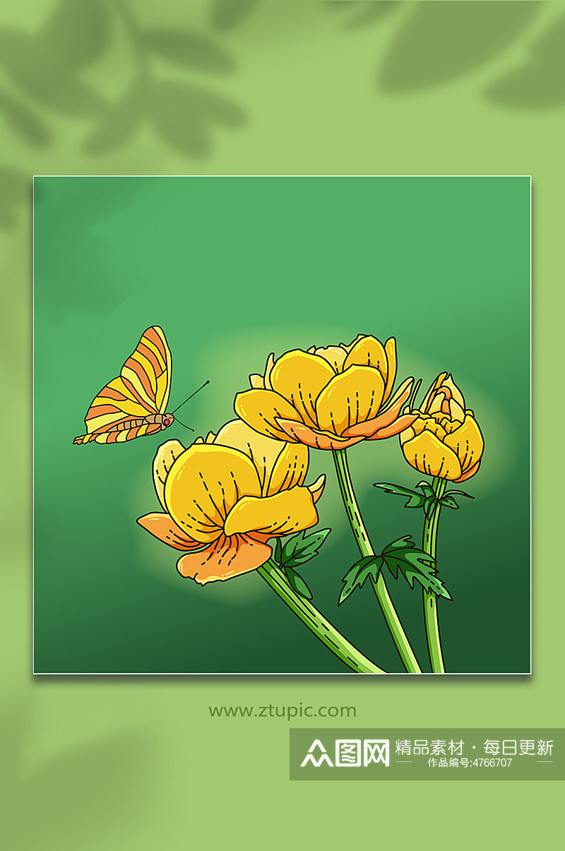 蝴蝶黄色花朵矢量元素插画素材