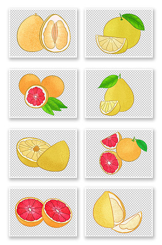 扁平画风冬季柚子水果插画元素
