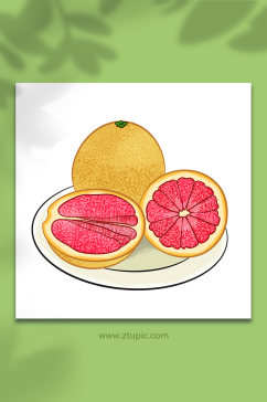 扁平风格红心冬季柚子水果元素插画