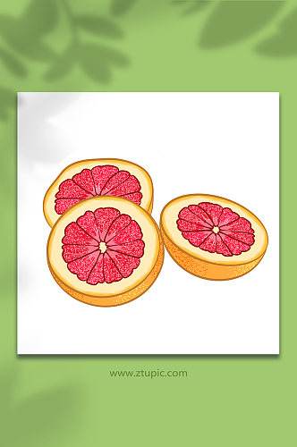 扁平红心冬季柚子水果元素插画