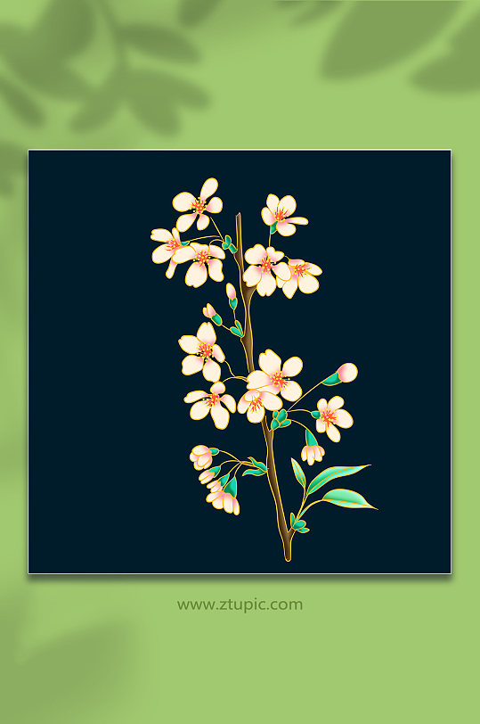 典雅樱花国风矢量花卉元素插画