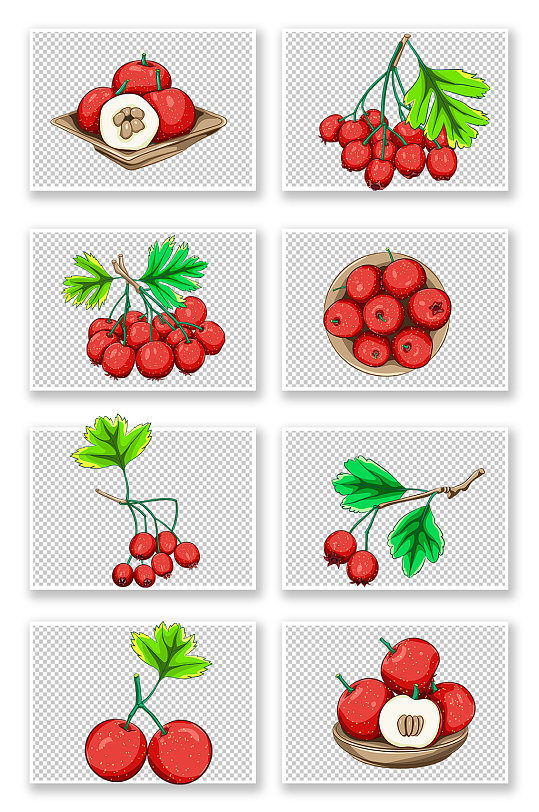 小红果山楂冬季水果插画元素