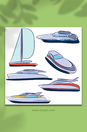 卡通手绘矢量帆船船交通工具元素