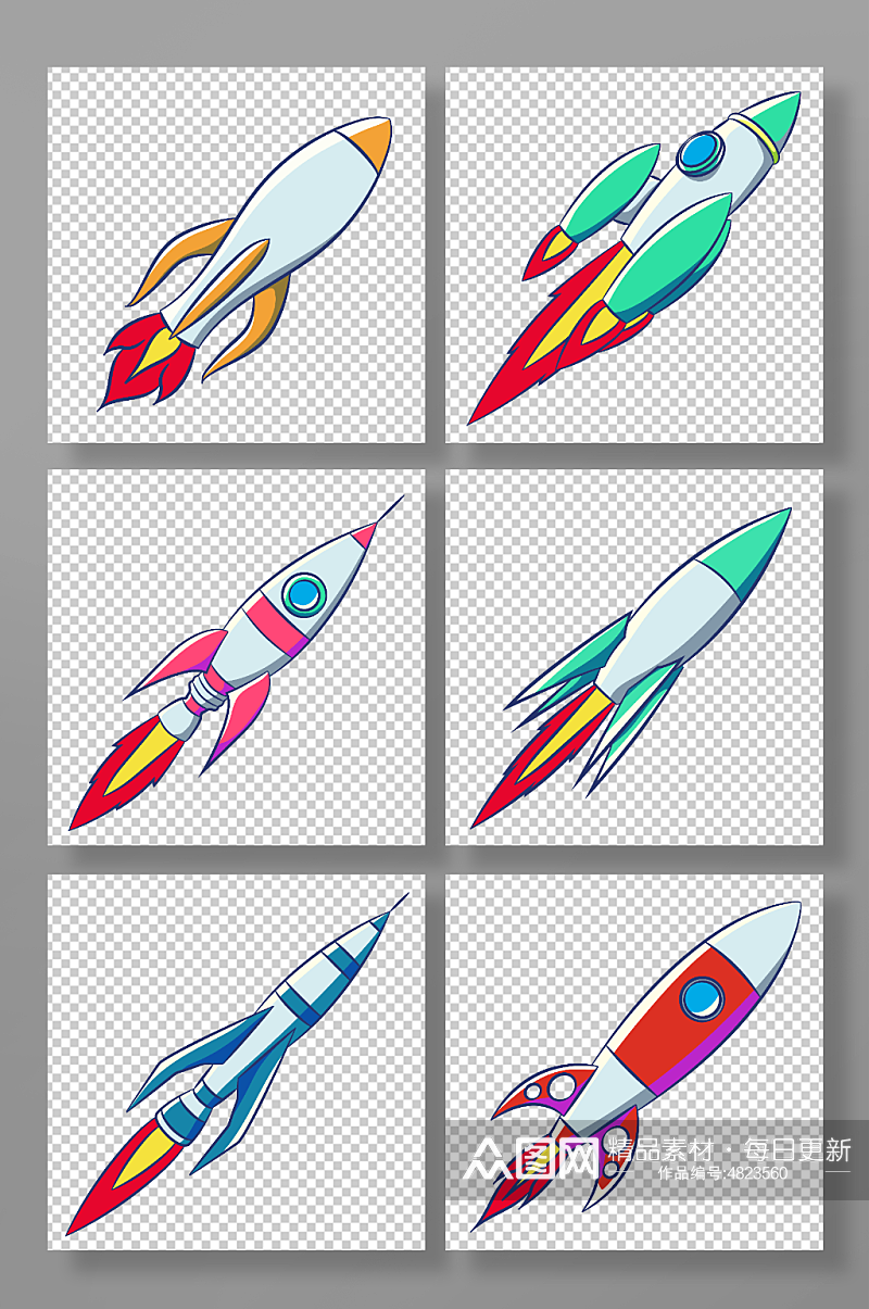 卡通火箭太空航天插画元素素材