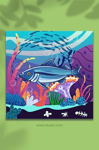 矢量海鱼海鲜海洋深生物插画