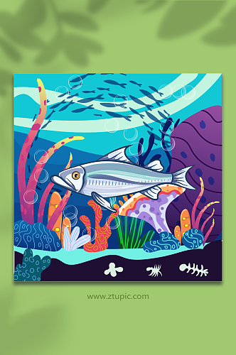 矢量卡通海洋深海鱼生物插画