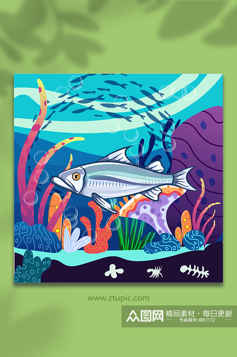 矢量卡通海洋深海鱼生物插画素材
