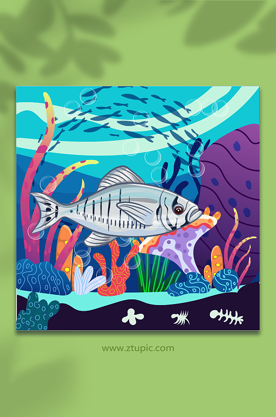 矢量海鲜海洋深海鱼生物插画