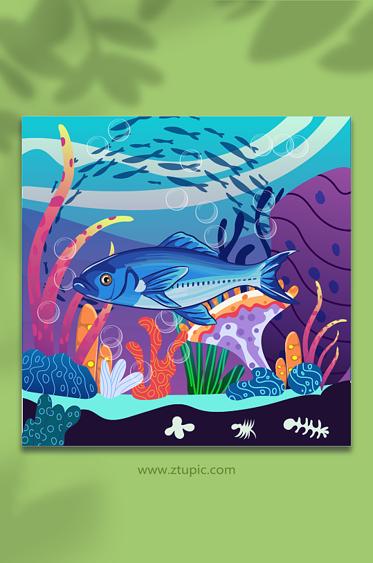 矢量海鲜海洋深海鱼类生物插画