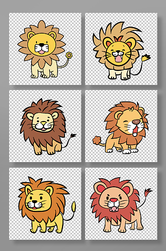 卡通呆萌狮子豹子动物元素插画