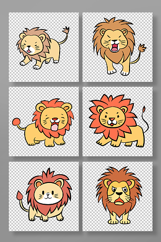 卡通萌系狮子豹子动物元素插画