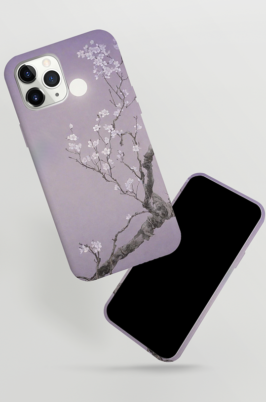 紫色月亮梅花意境唯美国风插画手机壳
