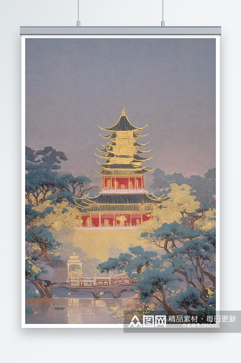 唯美大气浪漫温柔新中式国风插画装饰画素材