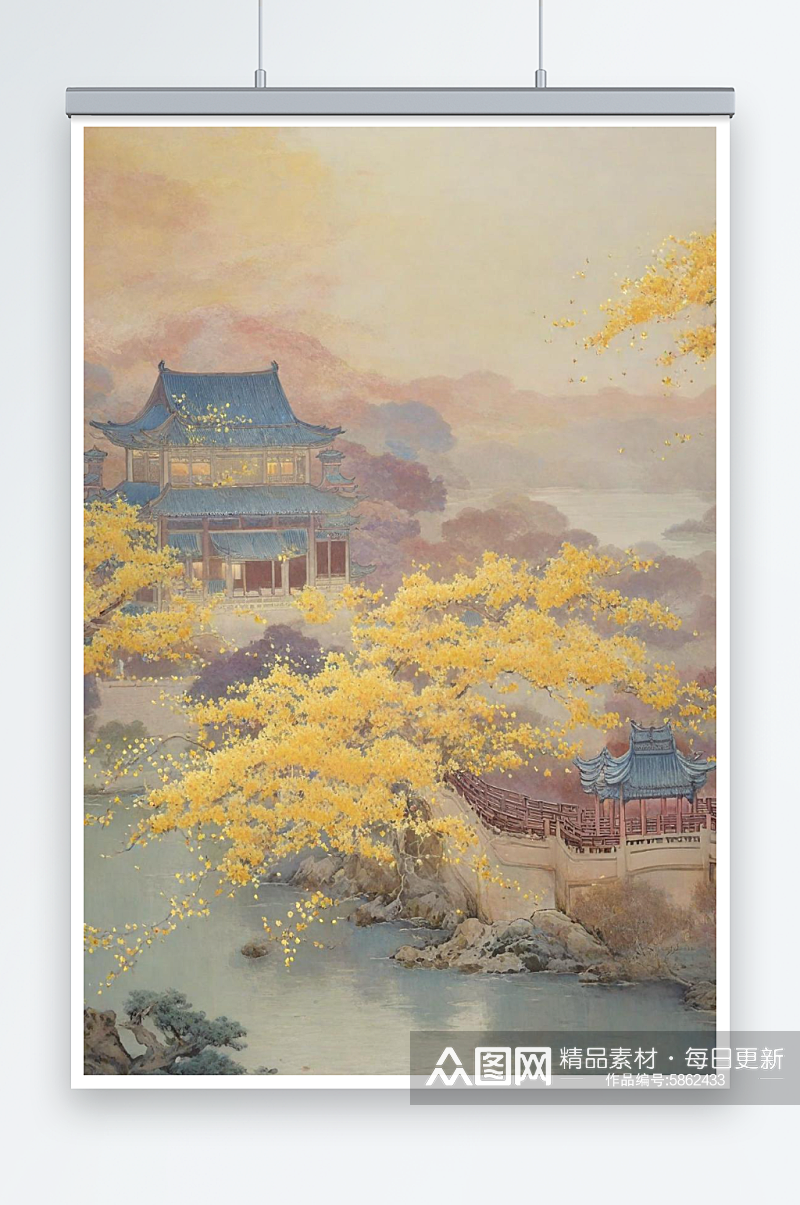 唯美大气浪漫温柔新中式国风插画装饰画素材