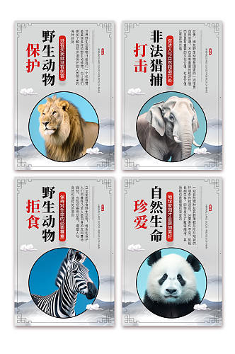灰色保护野生动物系列展板海报