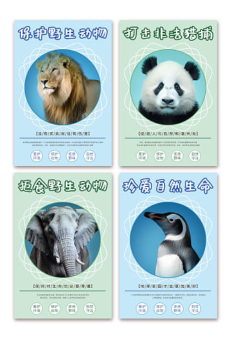 蓝色保护野生动物系列展板海报