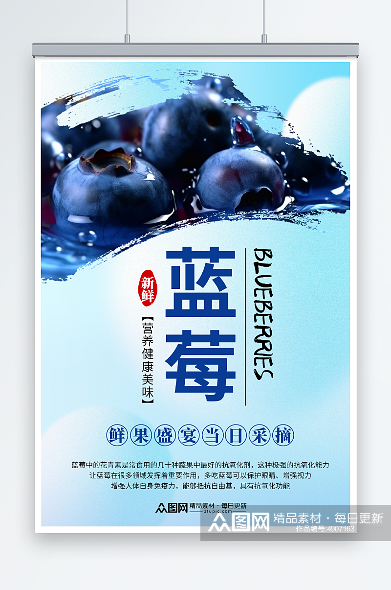 简约蓝莓水果店图片海报素材