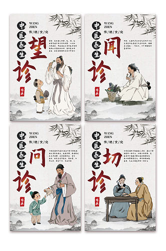 古风望闻问切中医文化系列海报