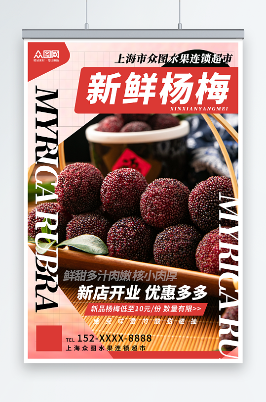 现代新鲜杨梅夏季水果果园促销海报