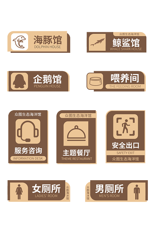 简约海洋馆标识指引牌导视-众图网