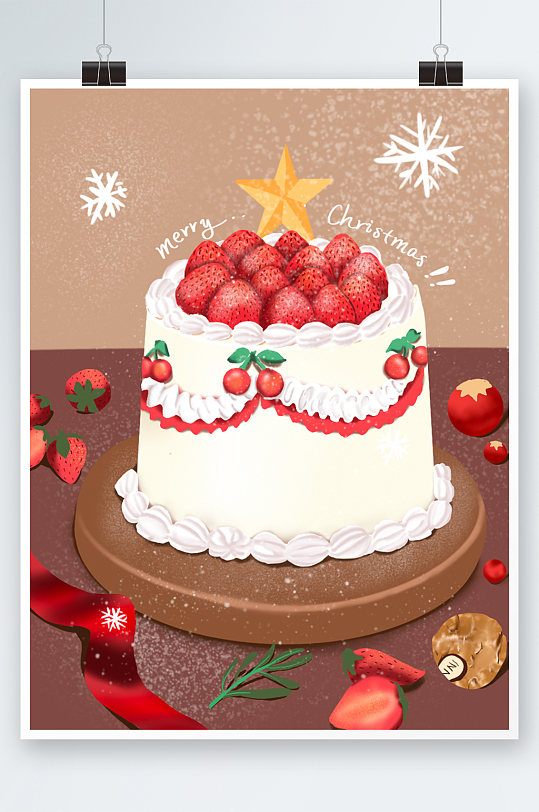 生日蛋糕草莓蛋糕插画海报