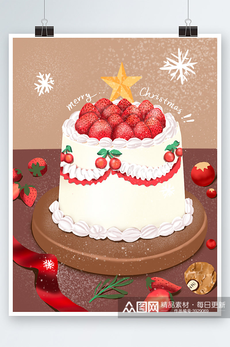 生日蛋糕草莓蛋糕插画海报素材