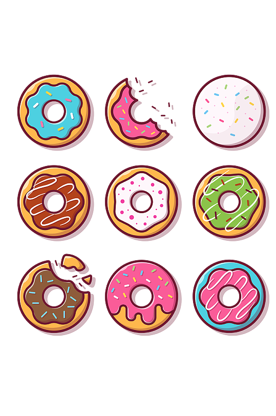 美食甜甜圈图标集