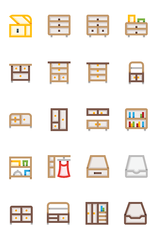家庭橱柜元素图标集
