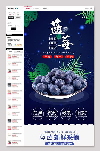蓝莓详情页描述页面介绍小清新水果食品茶饮