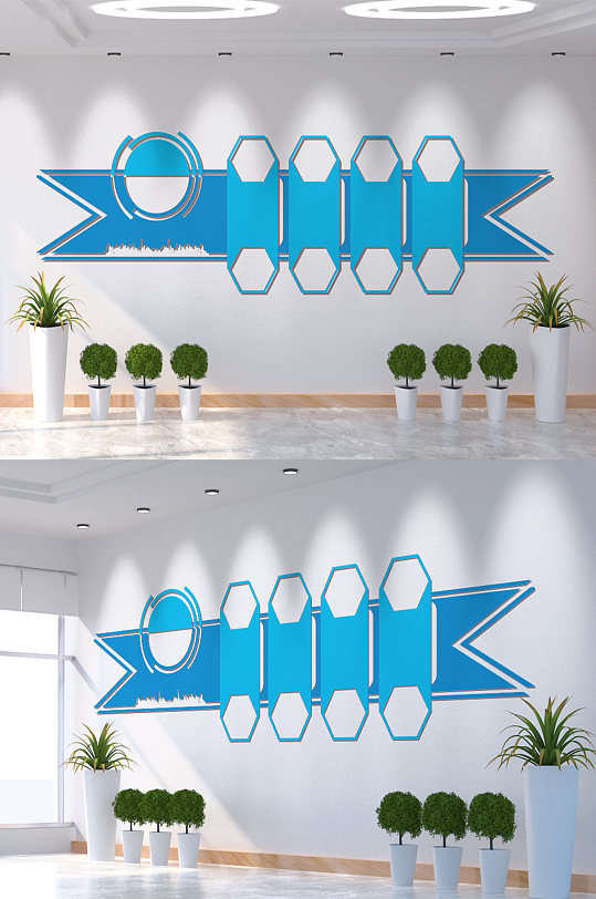 蓝色科技时尚简约企业文化墙展板展架展厅-众图网