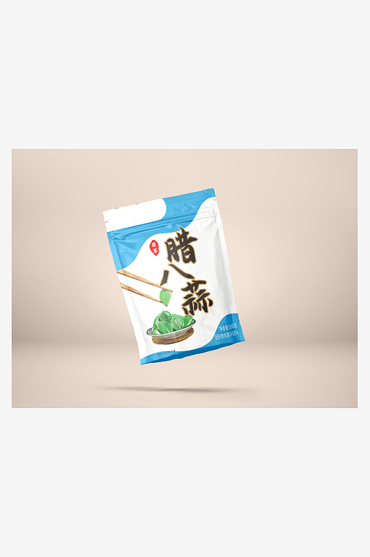 简约蓝色小清新食品包装袋腊八蒜设计样机