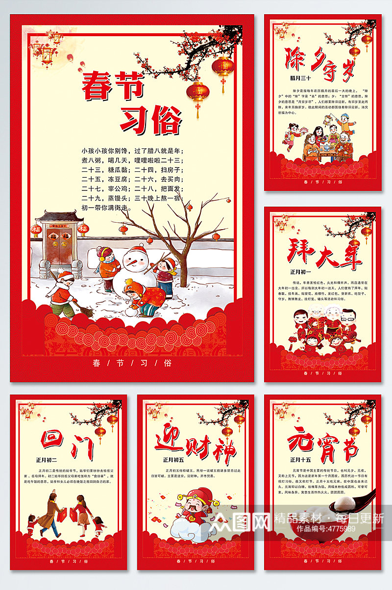 春节习俗传统文化中式海报素材