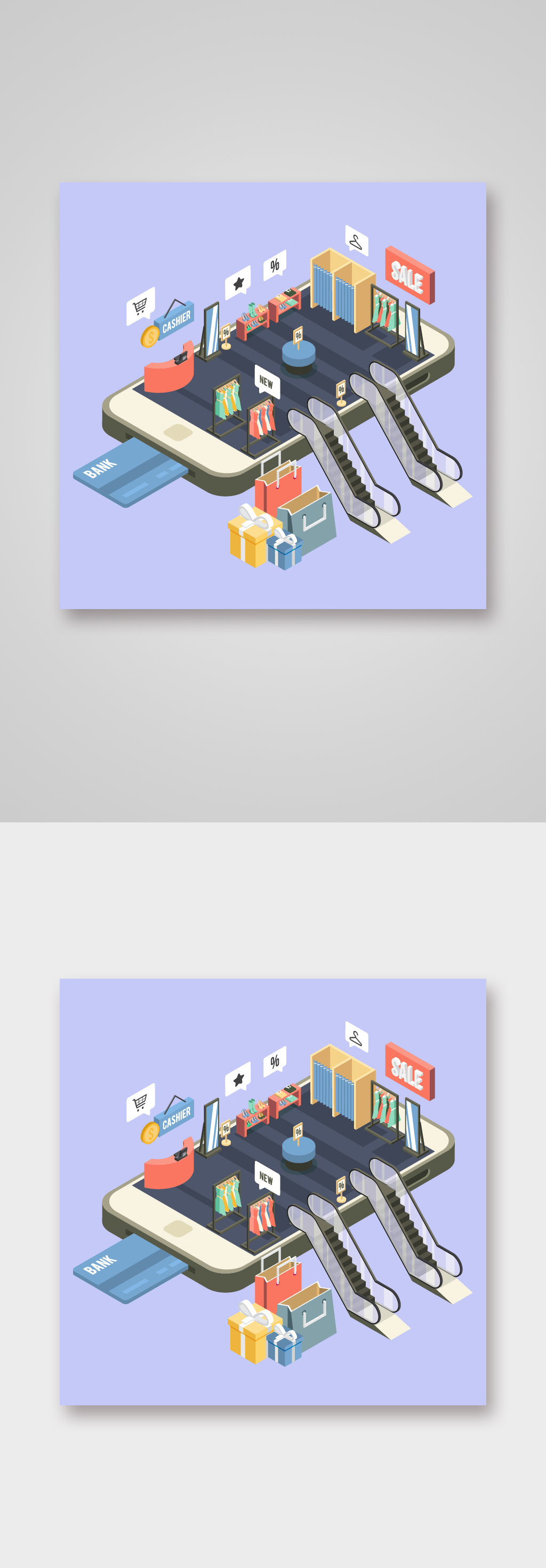 扁平化立体插画各种手机矢量ui素材