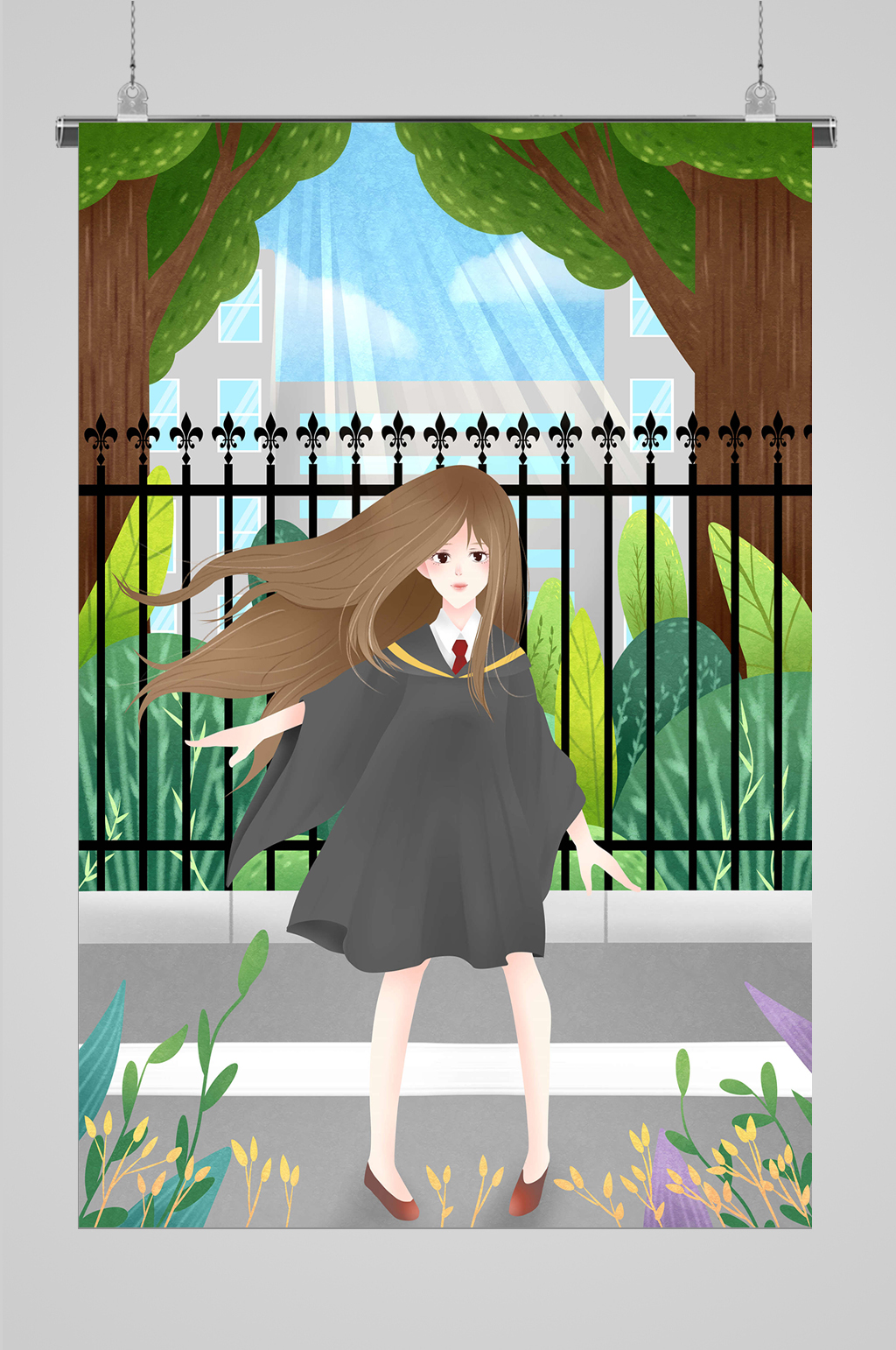 毕业啦校园风插画素材