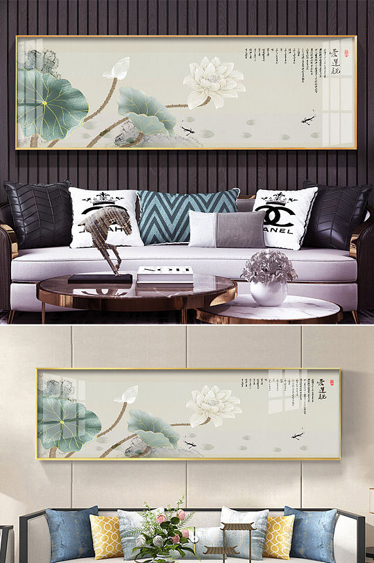 新中式手绘工笔荷花装饰画-众图网