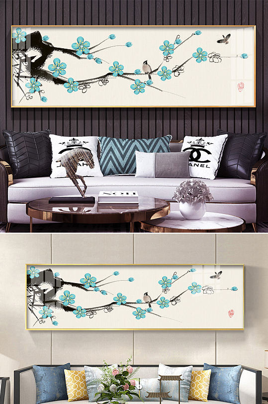 新中式水墨梅花工笔装饰画-众图网