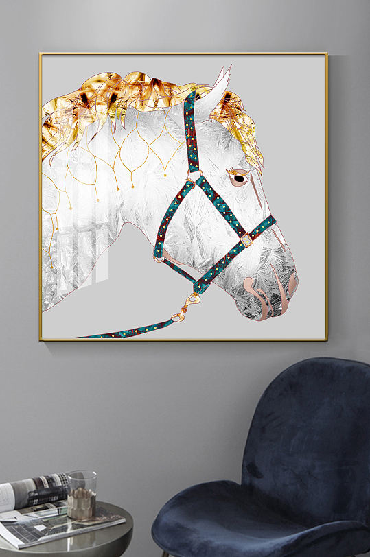 现代轻奢珐琅彩马头装饰画