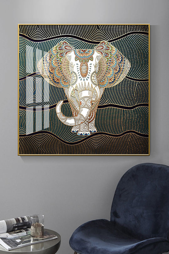 现代轻奢大象珐琅彩装饰画