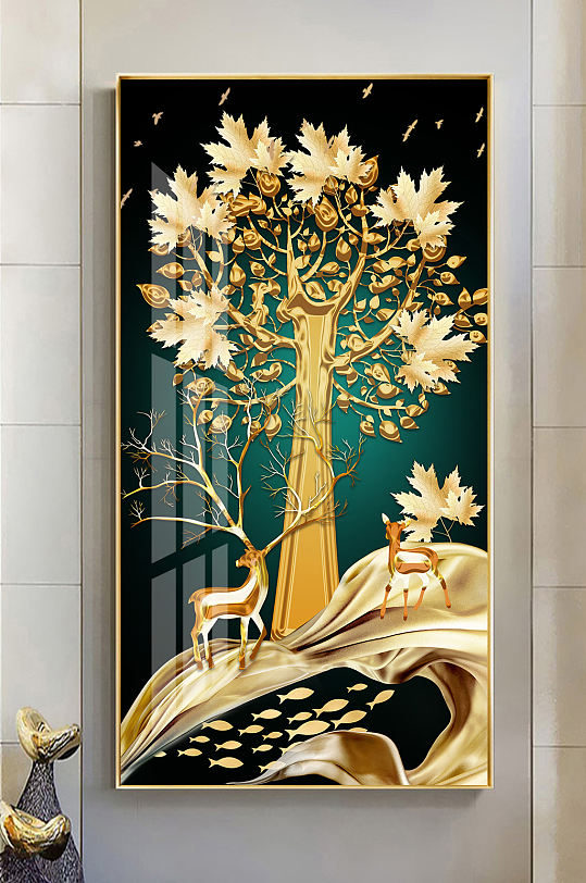 新中式轻奢金色麋鹿玄关-众图网