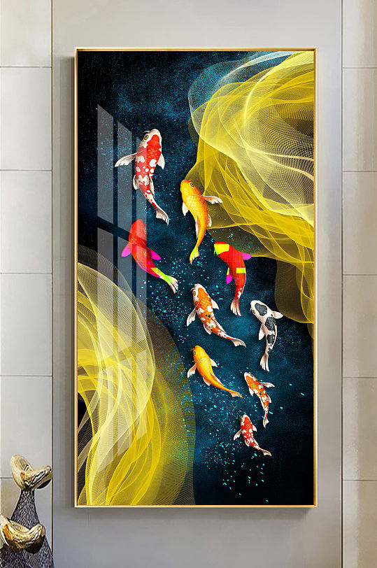 新中式金色线条金鱼玄关-众图网