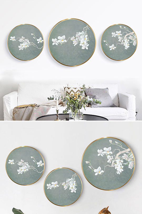 新中式工笔手绘玉兰装饰画-众图网