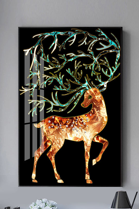 现代轻奢珐琅彩麋鹿装饰画