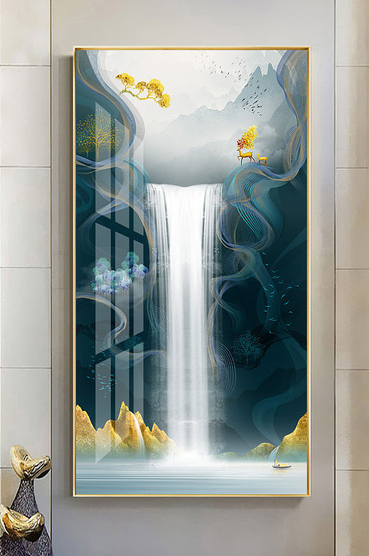 新中式水墨山水线条玄关-众图网