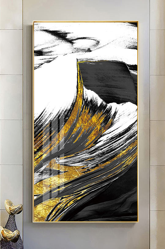 新中式水墨笔刷金色玄关画-众图网