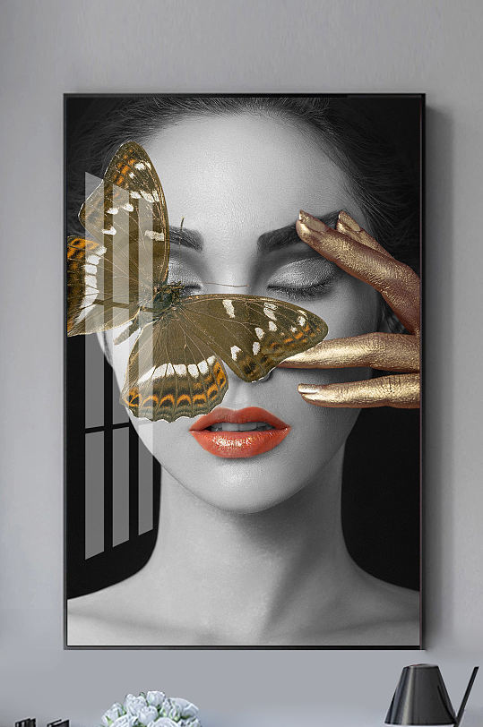 现代时尚美女蝴蝶装饰画