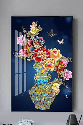 新中式珐琅彩牡丹花瓶玄关