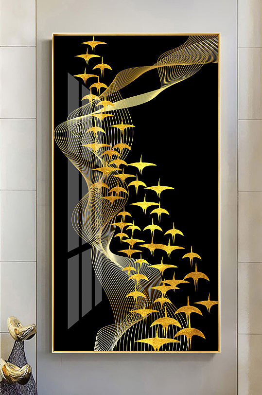 新中式轻奢金色线条玄关-众图网