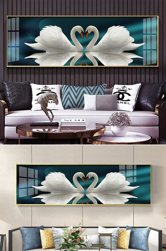 现代唯美梦幻天鹅装饰画-众图网