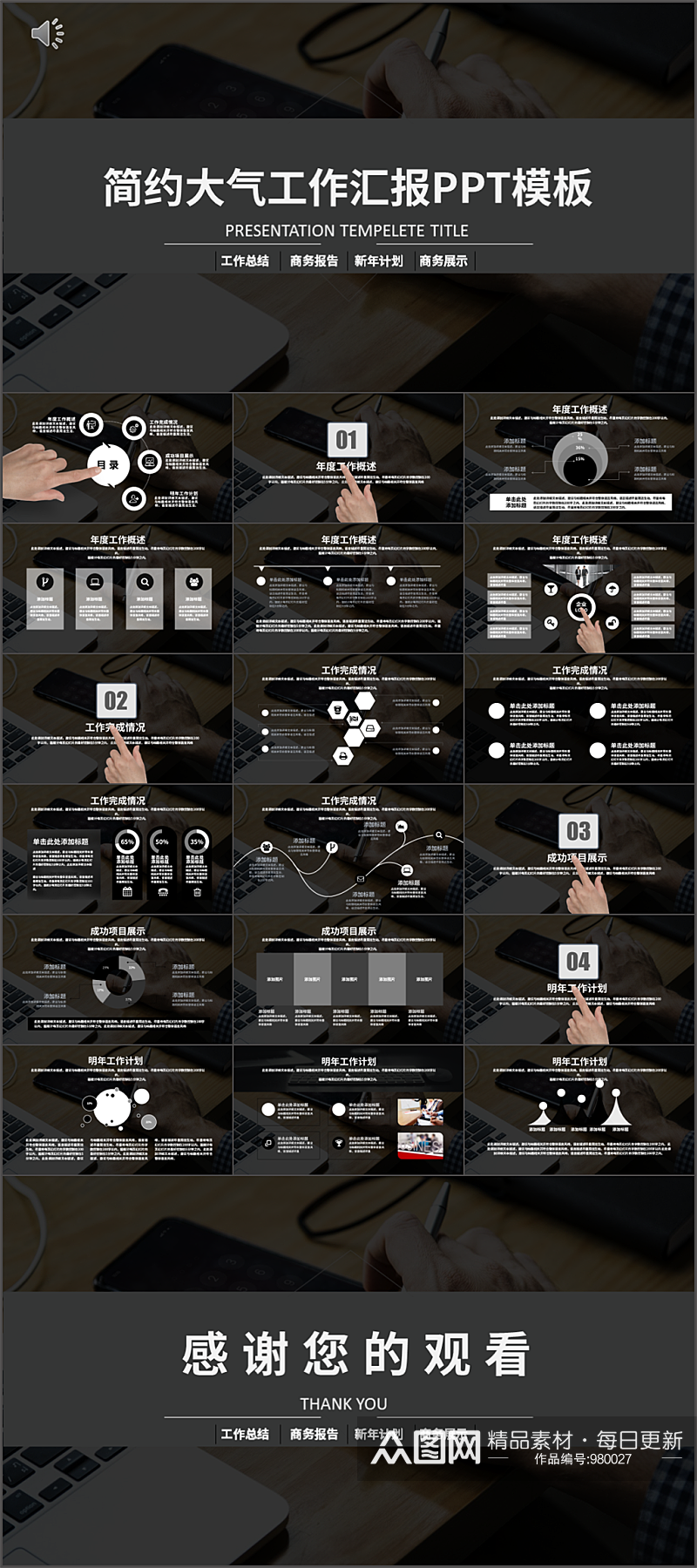 黑色大气商务工作总结汇报PPT模板素材